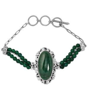 Green Adventurine & Green Onyx Paper Clip Toggle Bracelet Platinum Over Copper